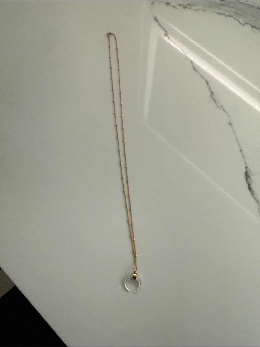 Delicate Gold filled Chain Necklace with Clear Crescent Pendant